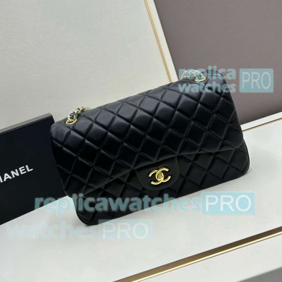 Replica Chane1 Mini Classic Handbag Black Lambskin Gold-tone Metal